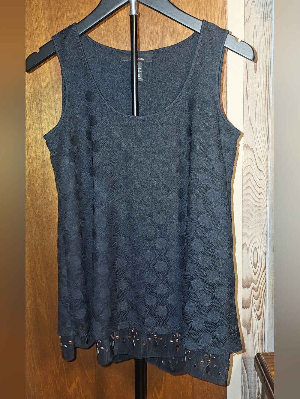 Style & Co. Black Sleeveless Textured Embelished Polka Dot Tank